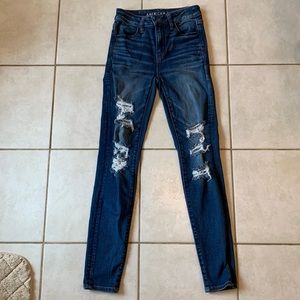 American Eagle Ripped Blue Skinny Jeans Size 0 Regular